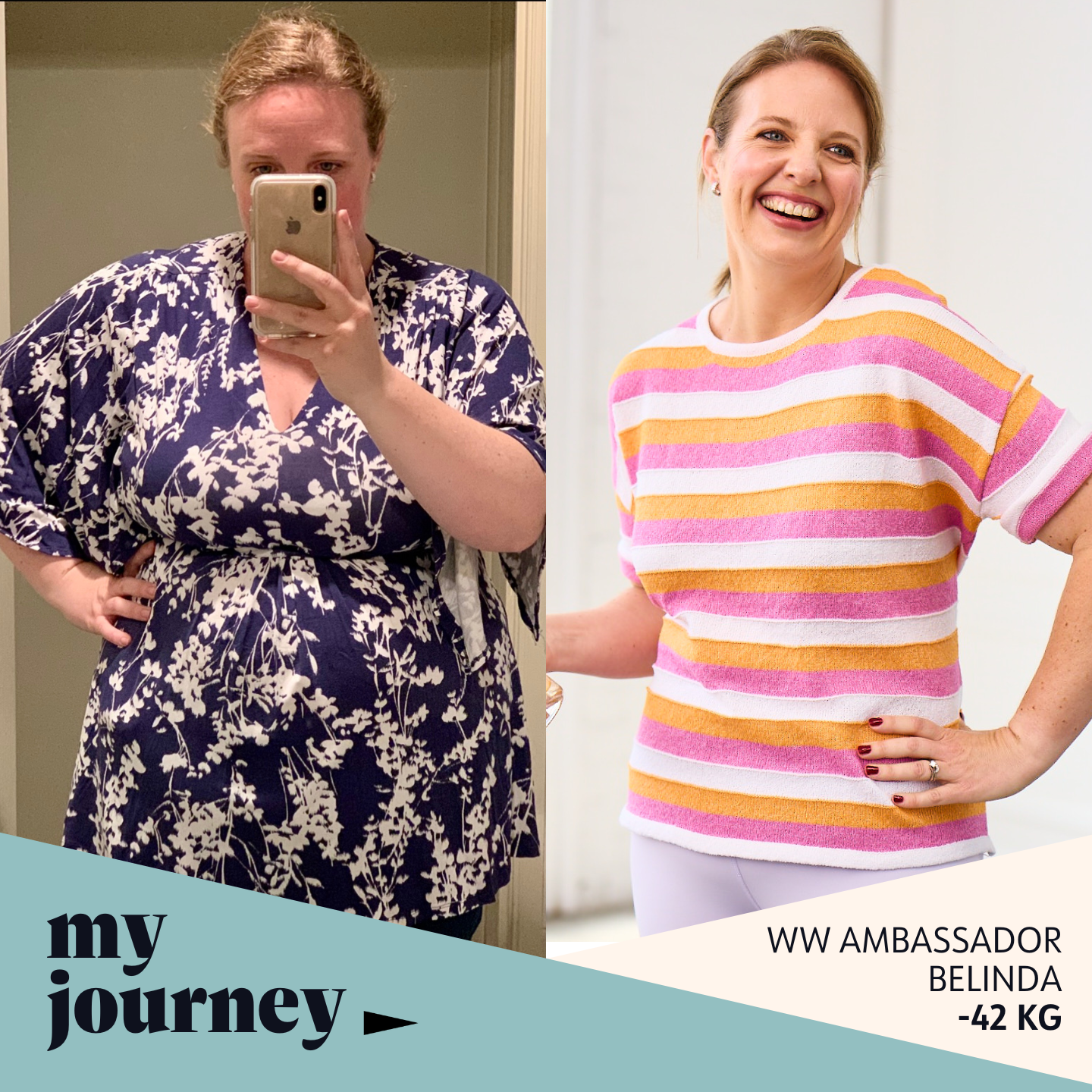 Member Belinda before and after 42 kg weight loss