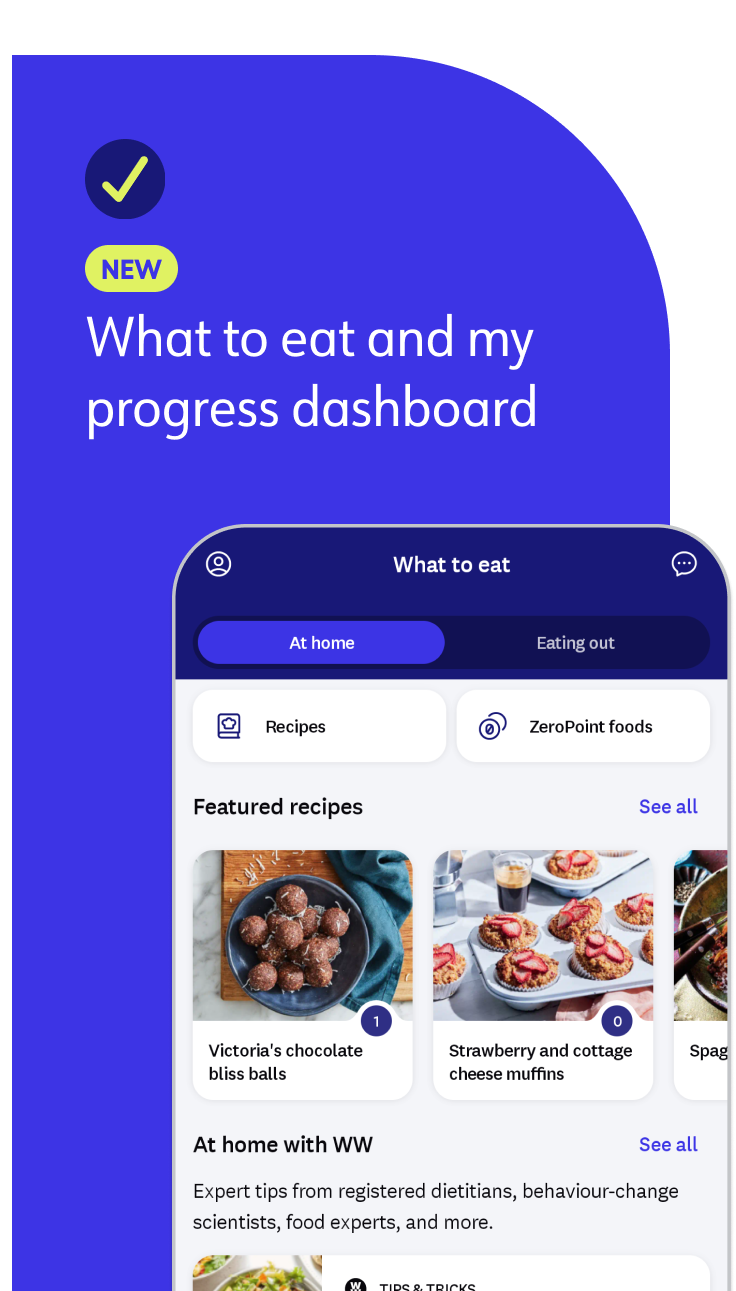 new! what to eat and my progress dashboard