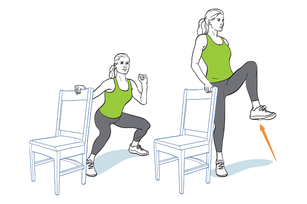 Plié squat to knee lift