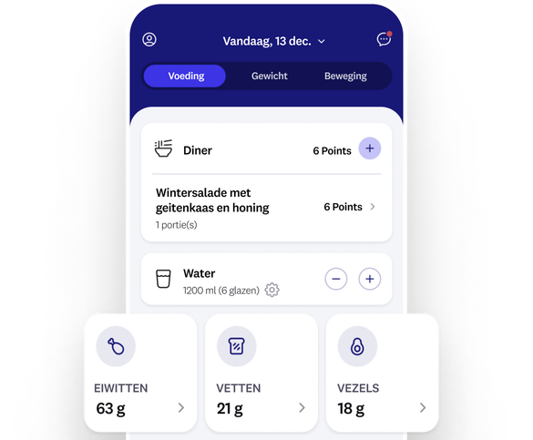 app-scherm dat eiwitten, koolhydraten en vetten benadrukt