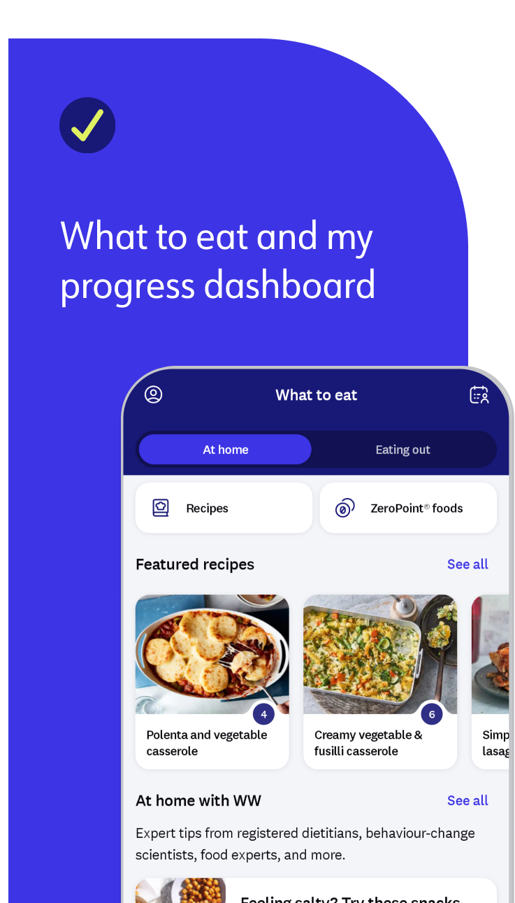 new! what to eat and my progress dashboard