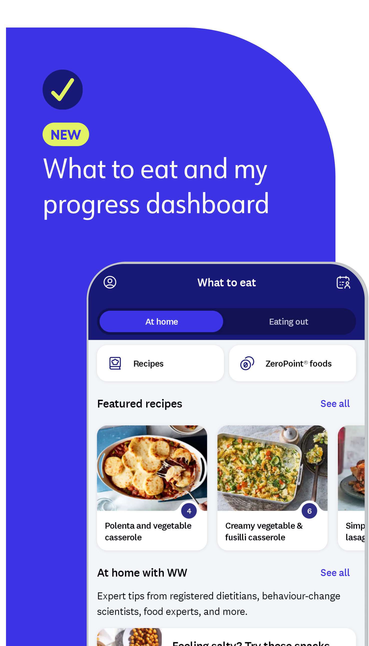 new! what to eat and my progress dashboard