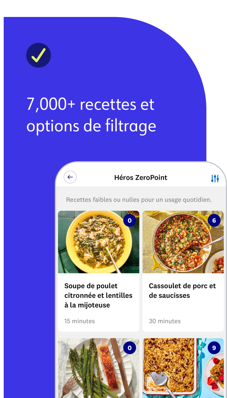 7,000+ recettes et options de filtrage