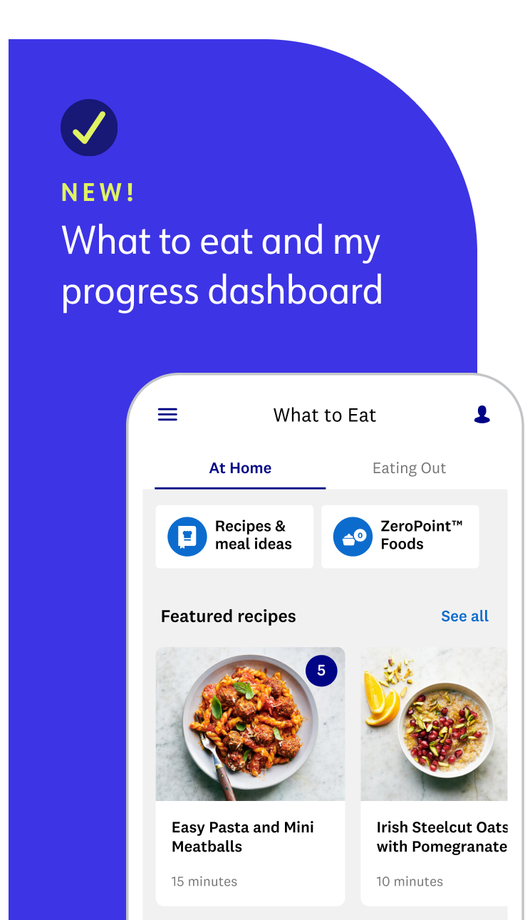 new! what to eat and my progress dashboard