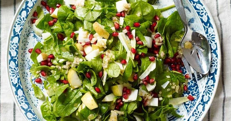 <strong>Chopped Spinach and Pear Salad with Sherry Vinaigrette</strong>