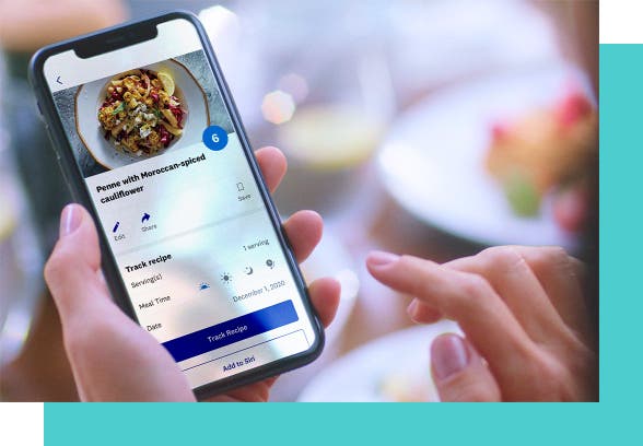 A closeup shot of a mobile phone screen displaying a WW recipe with 6 PersonalPoints