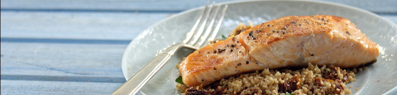 Pan-seared Salmon with Sundried Tomato Couscous