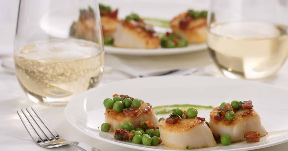 Scallops with Green Goddess Pea Puree