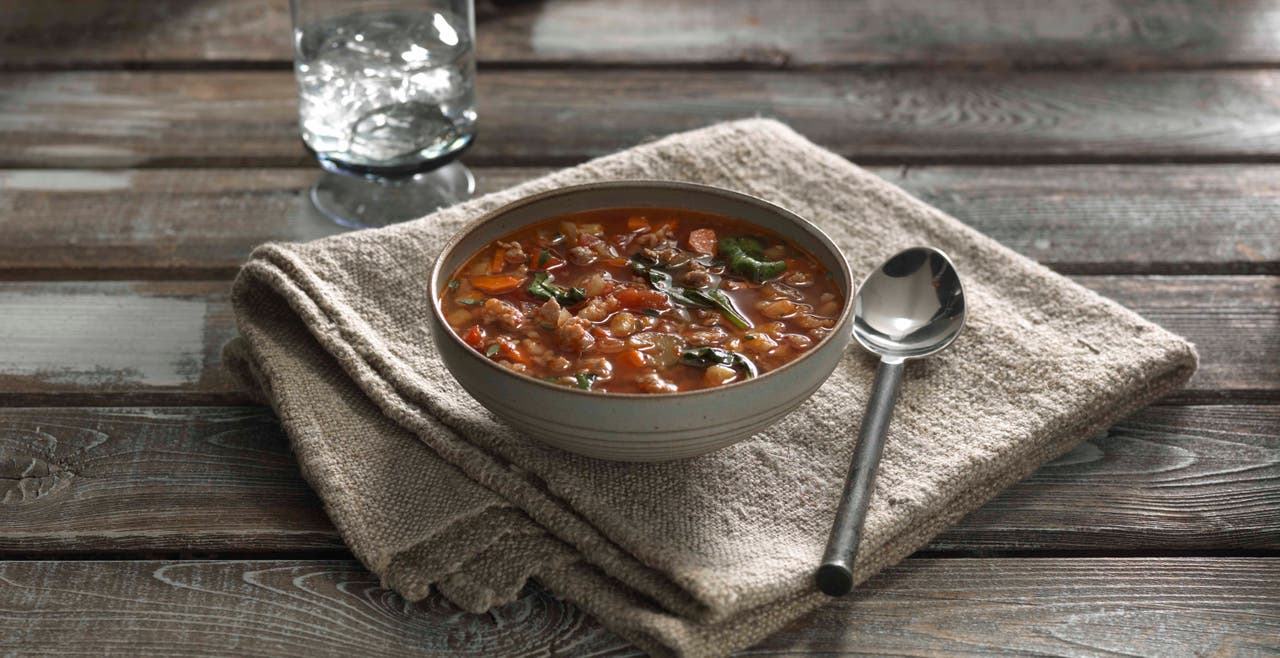 Soupe aux lentilles à la saucisse de dinde épicée