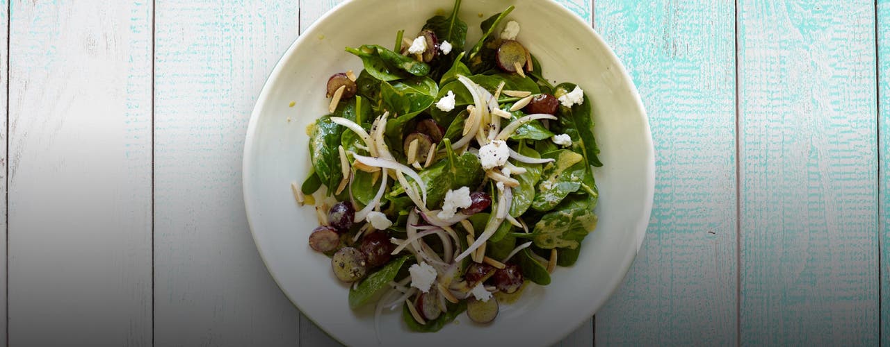 Spinach Salad with Goat Cheese, Grapes and Honey Mustard Dressing