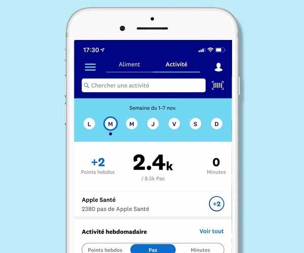 écran d'app avec journal des activités