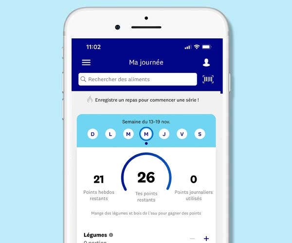 écran de téléphone avec journal Points