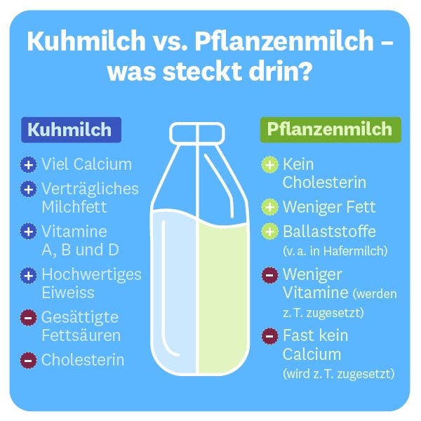 Kuhmilch und Pflanzenmilch im Vergleich