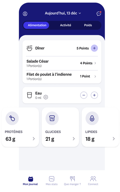 app screen that highlights protein, carbs, and fat