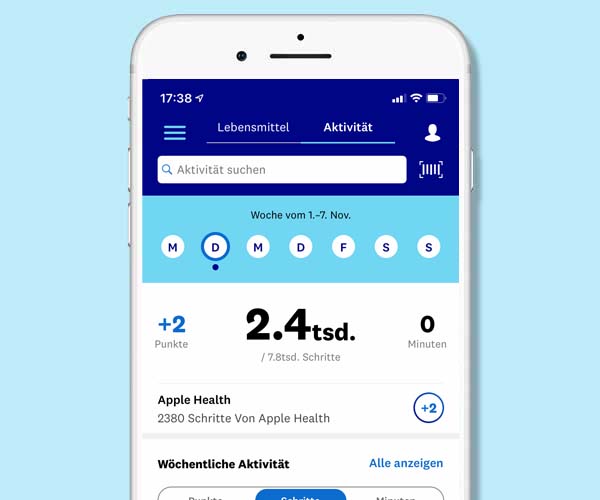 Vorschau des Aktivitäts-Tagebuchs in der App