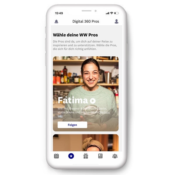 Mobile Ansicht der WW Pros, die in der App zur Auswahl stehen Mobile Ansicht der WW Pros, die in der App zur Auswahl stehen
