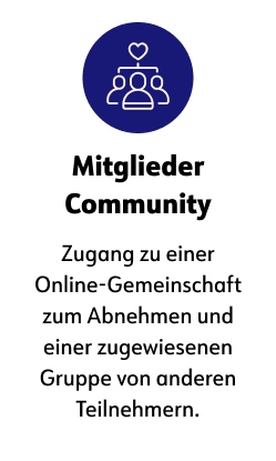 Mitglieder Community  Zugang zu einer Online-Gemeinschaft zum Abnehmen und einer zugewiesenen Gruppe von anderen Teilnehmern.