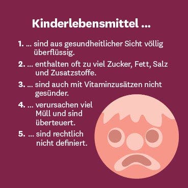 Infogafik mit fünf Fakten zu Kinderlebensmitteln.