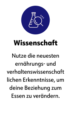 Wissenschaft  Nutze die neuesten ernährungs- und verhaltenswissenschaftlichen Erkenntnisse, um deine Beziehung zum Essen zu verändern.