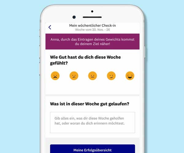 Ansicht des wöchentlichen Check-ins in der App