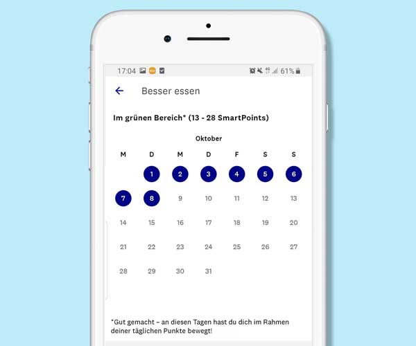 Ansicht von blauen Punkten in der Wochenübersicht