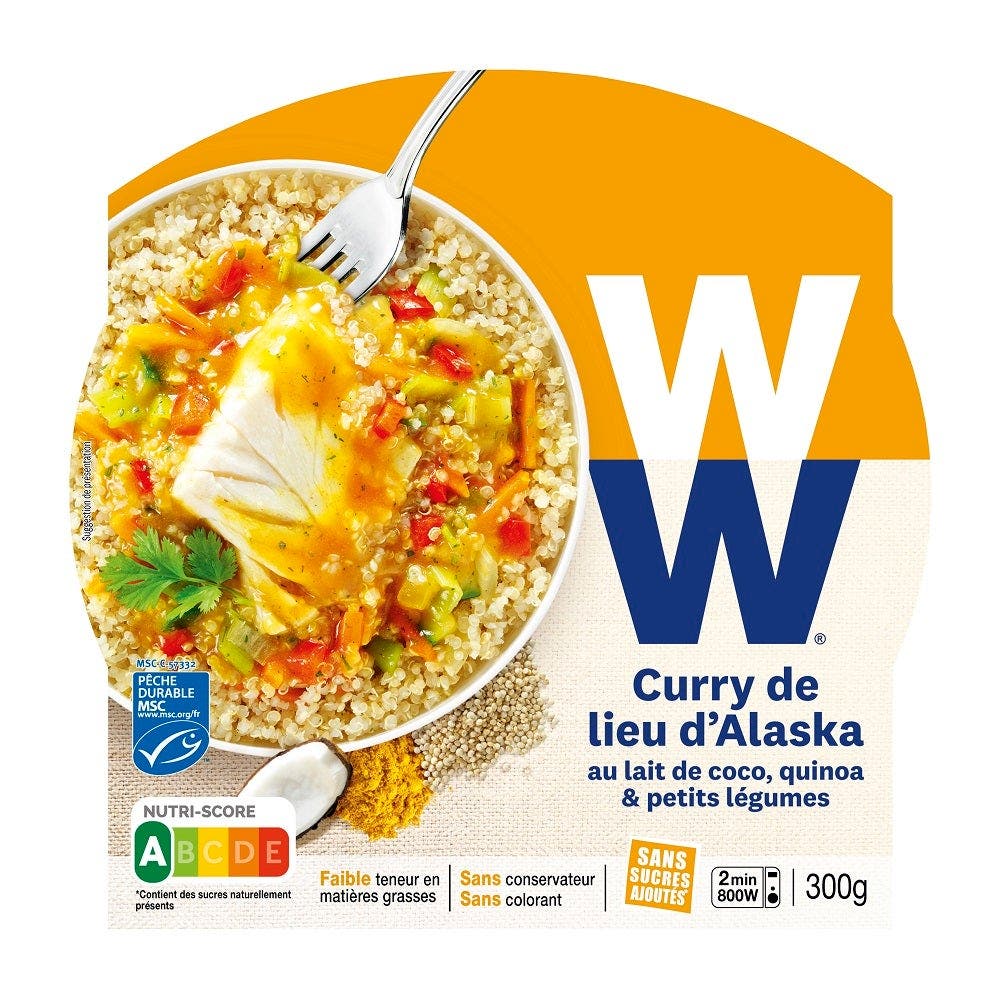 Plat cuisiné weight watchers pavé de lieu d'Alaska quinoa et sauce curry coco