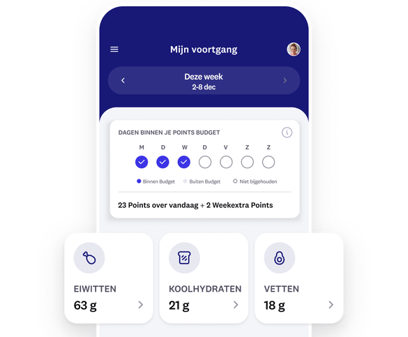 app-scherm dat eiwitten, koolhydraten en vetten benadrukt