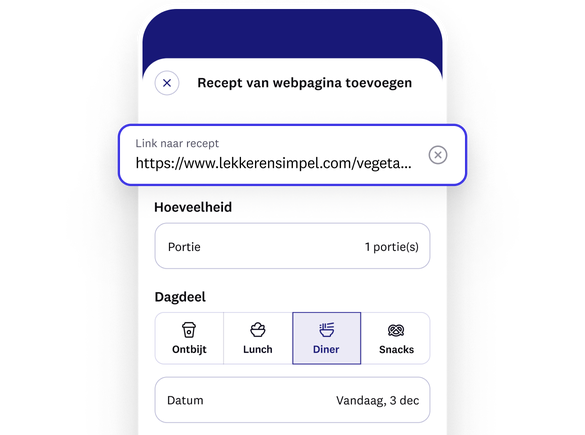 app-scherm dat geïmporteerde recepten van het web toont