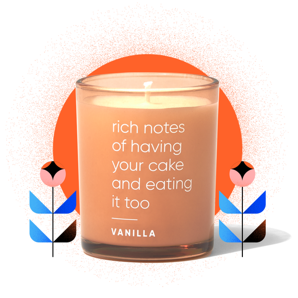 Vanilla candle from WW Sweet Retreat Candle Set, with graphic illustration of flowers. Set available at WW Shop site