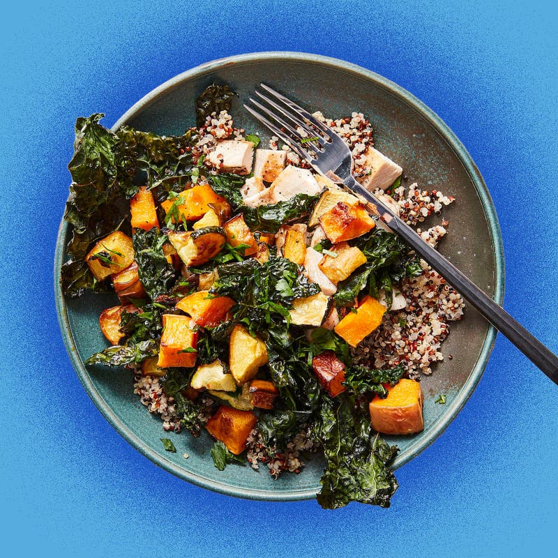 WW recipe, Grain bowl with roasted veggies, chicken & turmeric yogurt