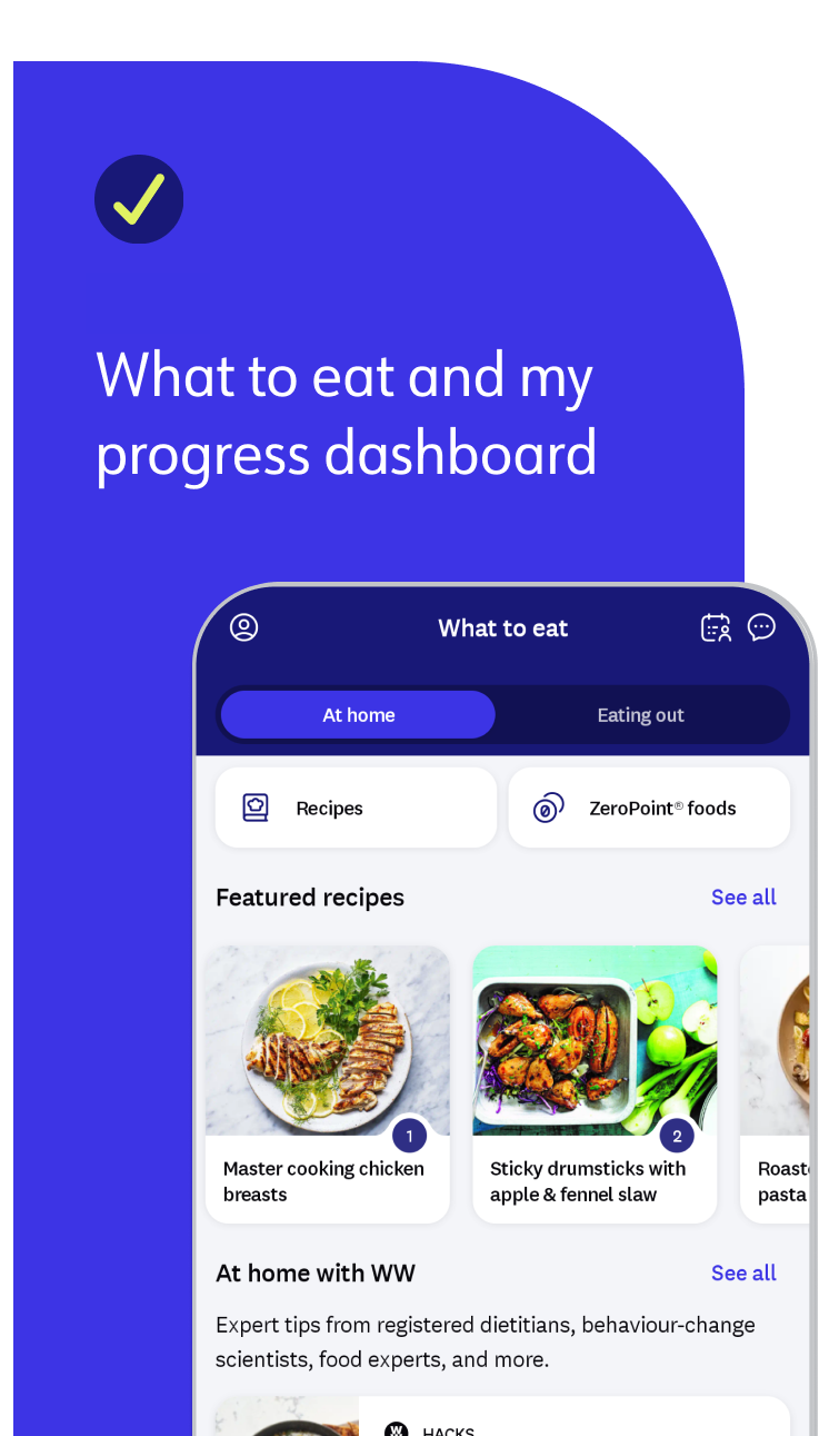 new! what to eat and my progress dashboard