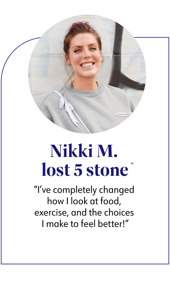 Nikki M. lost 5 stone said I've completely changed how i look at food, exercies, and the choices i make to feel better!