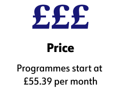 Price, Programmes start at £55.39 per month