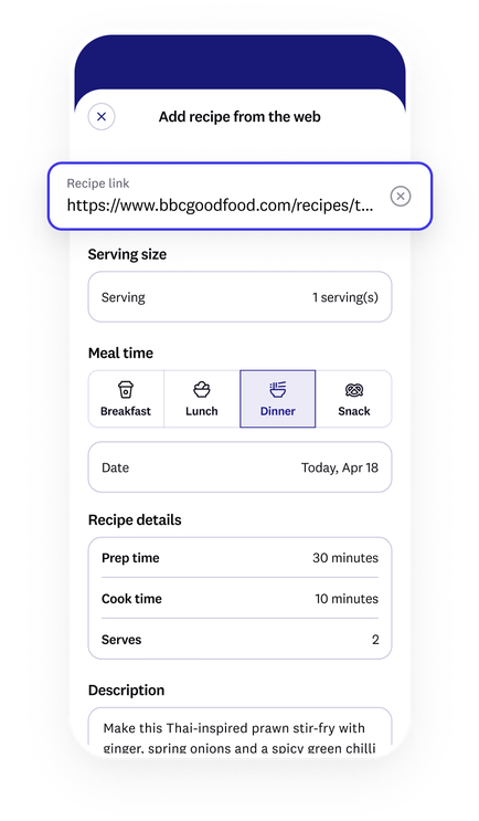 app screen that shows imported recipe from the web