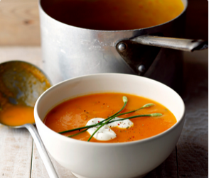 Butternut squash, red pepper and soft cheese soup