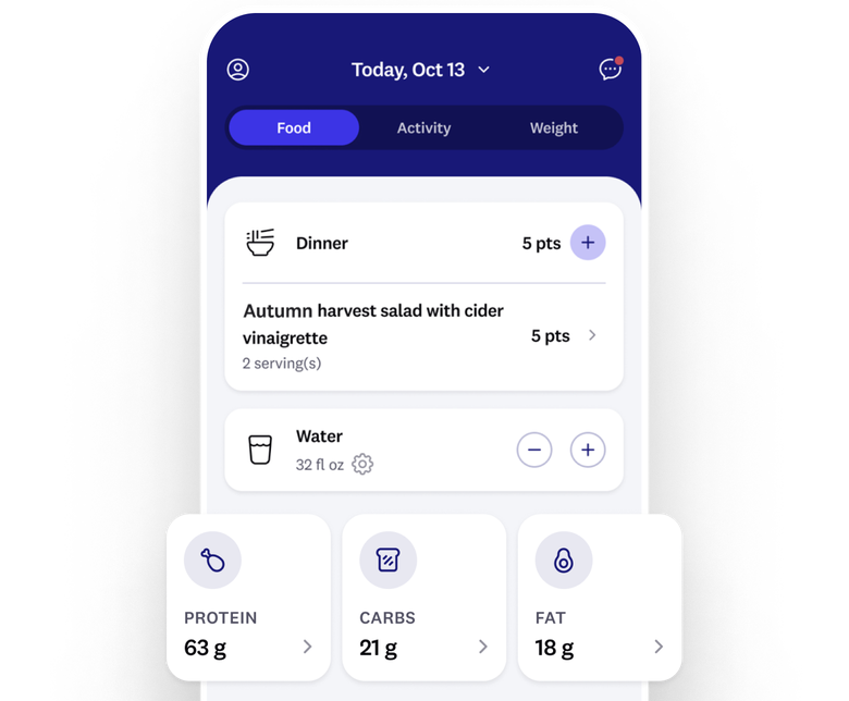app screen that highlights protein, carbs, and fat