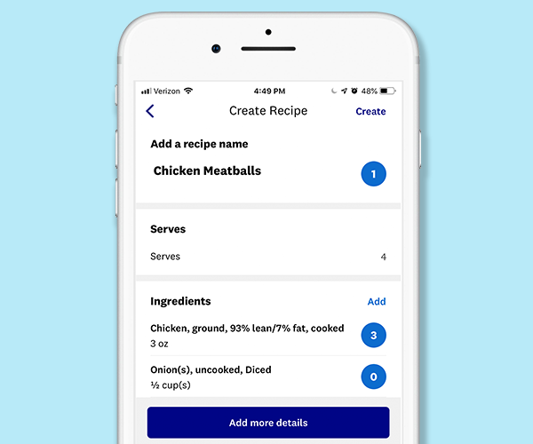 Weight Watchers Recipe Builder App Screen