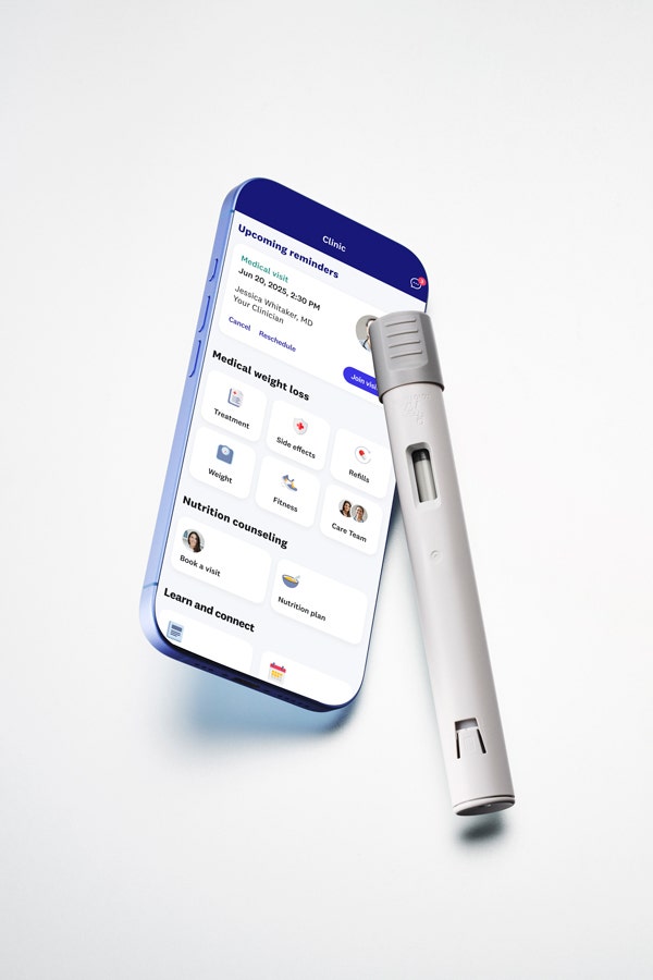 weightwatchers clinic app screen and injectable pen