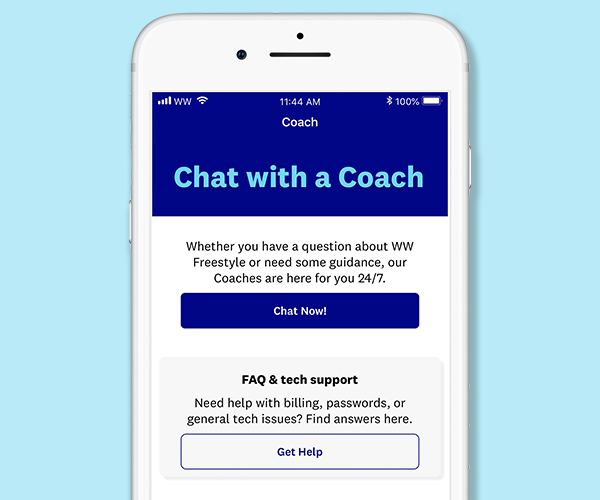 Weight Watchers Chat with a Coach screen