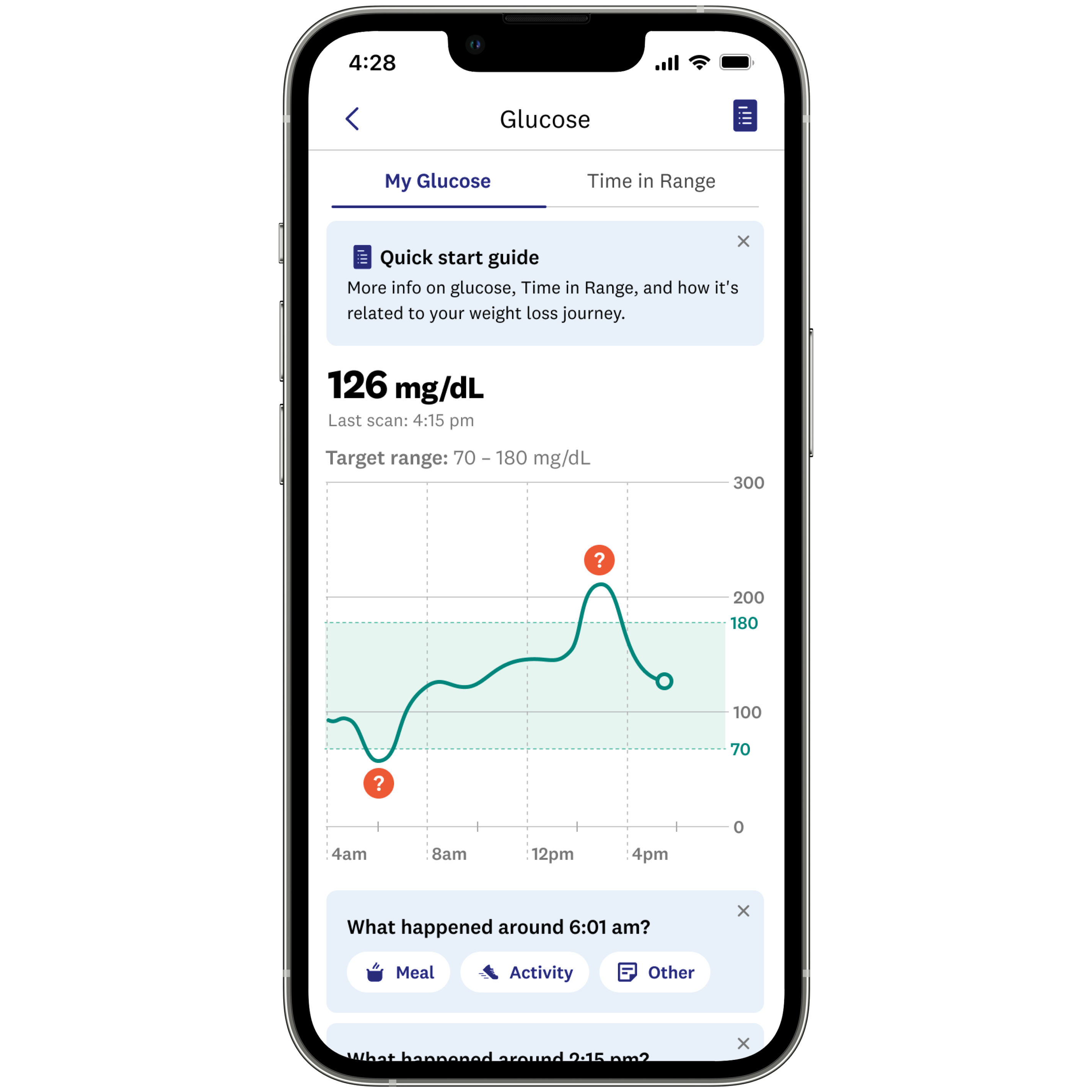 Glucose tab in Abbott Freestyle Libre App