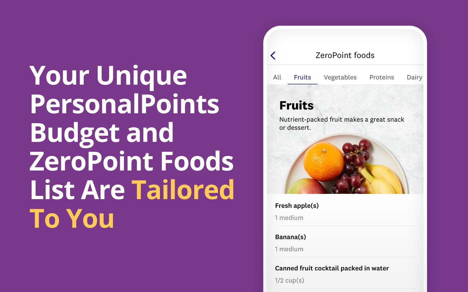 A screen of the app showing different zeropoint foods.