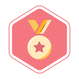 Icon for Top Tracker Challenge, gold medal with red star on front, on red hexagon