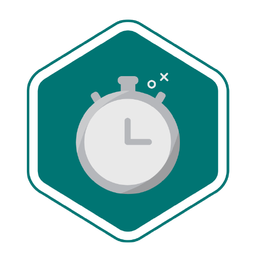 Icon for Level Up Challenge, silver stopwatch on green hexagon