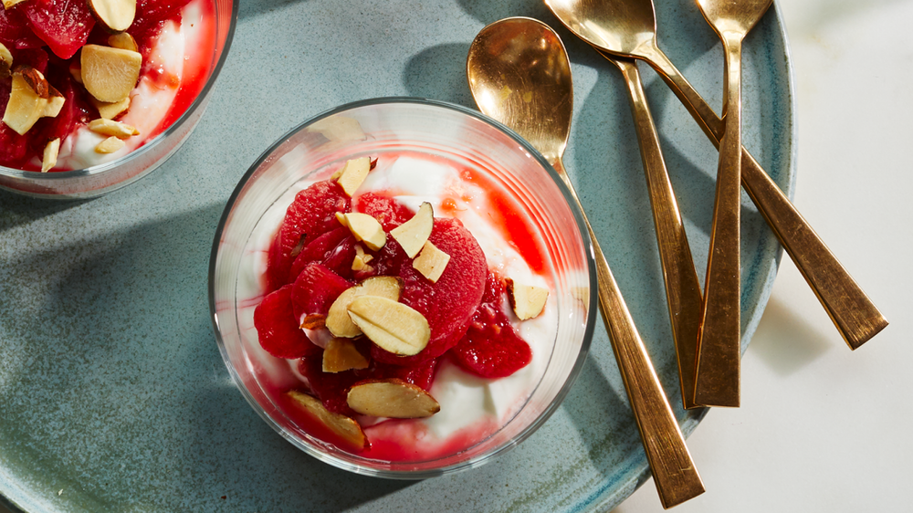 Passover Seder Dish: Greek yogurt with rhubarb-raspberry spoon fruit