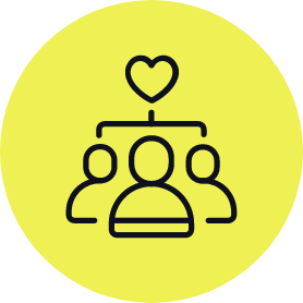 Graphic icon of three people with a heart above the group