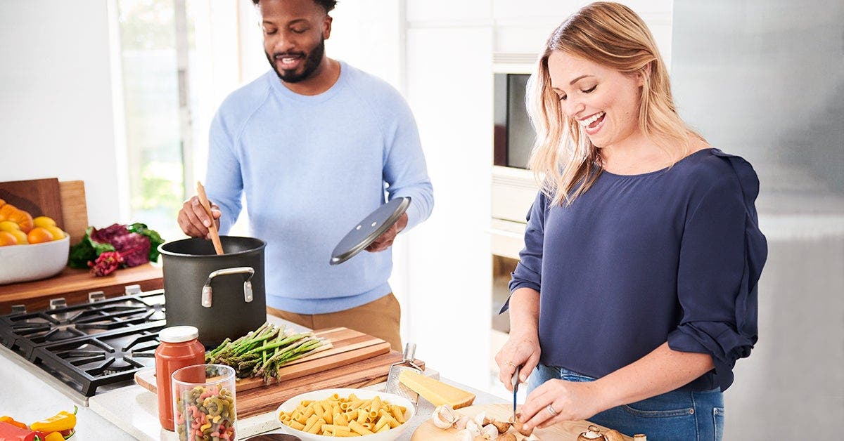 people cooking healthy food