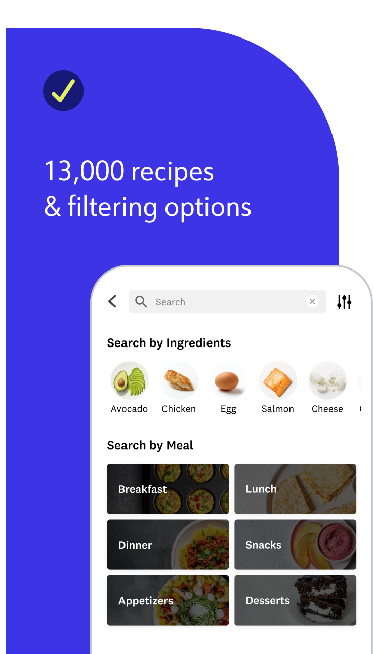 Find in the WW app 13,000 recipes and filtering options.