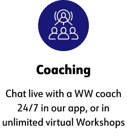 Coaching, Chat live with a WW coach 24/7 in our app, or in unlimited virtual Workshops