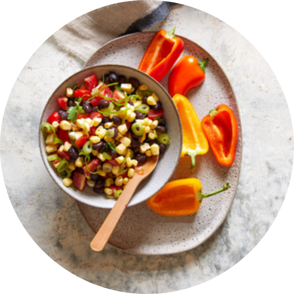 Fresh Corn & Black Bean Salsa with mini bell pepper halves