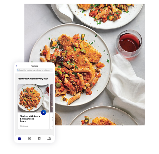 Chicken with pasta and puttanesca sauce